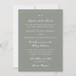 Elegante saliegroene monogram trouwdag kaart