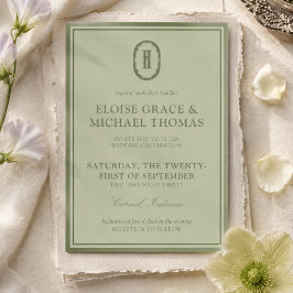 Elegante saliegroene monogram trouwkaart kaart
