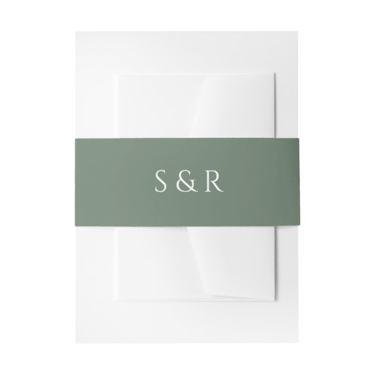Elegante saliegroene monogram uitnodiging uitnodigingen wikkel (Voorkant Voorbeeld)