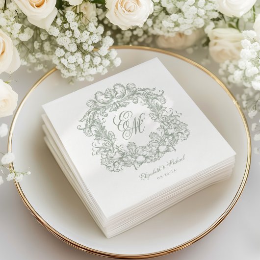 Elegante saliegroene monogram wapenschild script b servet