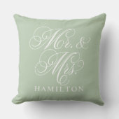 Elegante saliegroene Mr en Mrs script bruiloft Kussen (Voorkant)