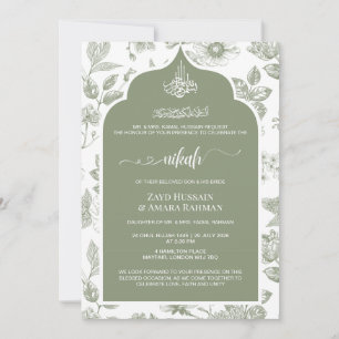 Elegante saliegroene Nikah uitnodiging   Lijnteken