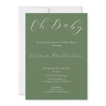 Elegante saliegroene 'Oh Baby'-babyborreluitnodigi