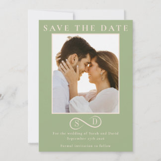 Elegante Saliegroene Oneindigheid Monogram Save th The Date