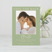 Elegante Saliegroene Oneindigheid Monogram Save th The Date (Staand voorkant)