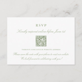 Elegante Saliegroene Online RSVP QR Code Informatiekaartje