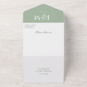 Elegante saliegroene overlay foto monogram bruilof all in one uitnodiging (Buitenkant)