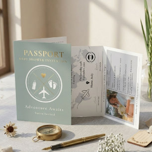 Elegante saliegroene pasfoto jongens baby shower