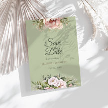 Elegante saliegroene pioenroos bloemige save the d