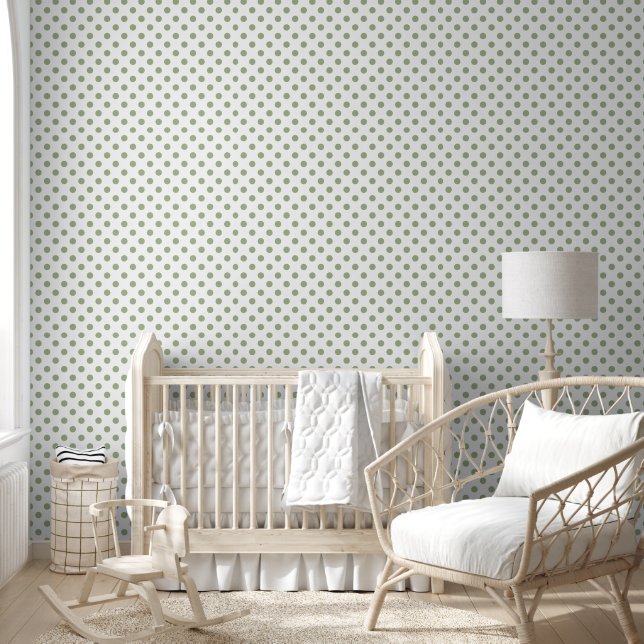Elegante saliegroene polka stippen behang (Kinderen)