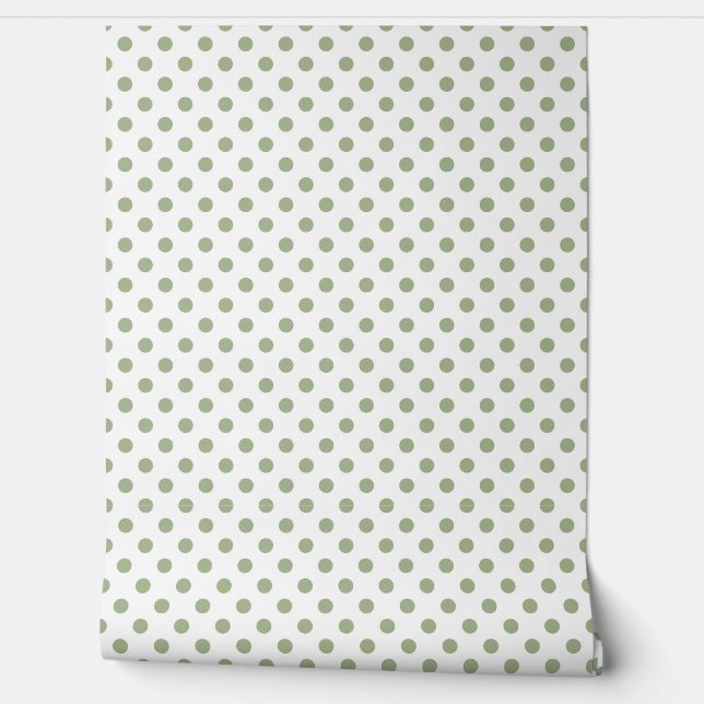 Elegante saliegroene polka stippen behang (Afrollen)