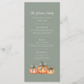 Elegante saliegroene pompoenen met strik Thanksgiv Menu (Voorkant)