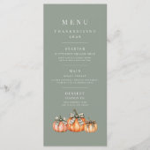 Elegante Saliegroene Pompoenen Thanksgiving Menu (Voorkant)