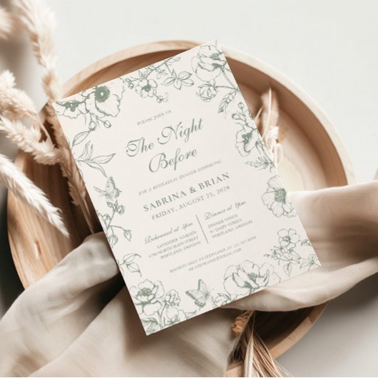 Elegante Saliegroene Proefbruiloftdiner Kaart