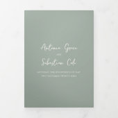 Elegante saliegroene QR-code moderne bruiloft Drieluik Uitnodiging (Cover)
