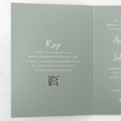 Elegante saliegroene QR-code moderne bruiloft Drieluik Uitnodiging (Binnenzijde eerst)