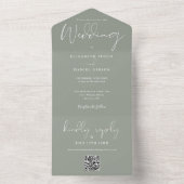 Elegante Saliegroene QR-code Monogram Bruiloft All In One Uitnodiging (Binnen)