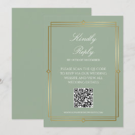 Elegante Saliegroene QR Code RSVP Kaart