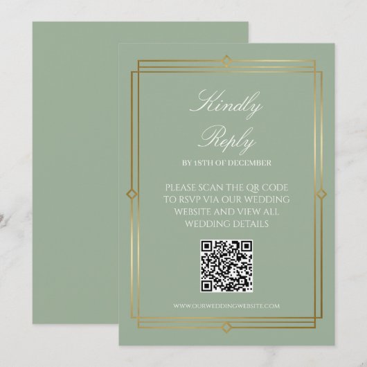 Elegante Saliegroene QR Code RSVP  Kaart (Voorkant / Achterkant)