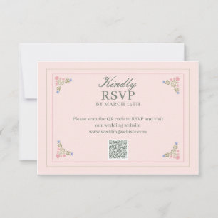 Elegante saliegroene QR-code RSVP-kaart Bedankkaart