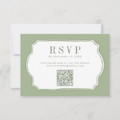 Elegante Saliegroene QR-code Trouwwebsite RSVP Kaart (Voorkant)