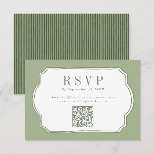 Elegante Saliegroene QR-code Trouwwebsite RSVP Kaart (Voorkant / Achterkant)