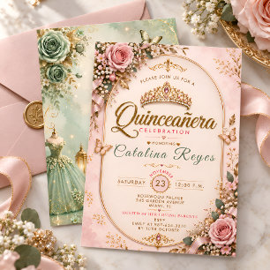 Elegante saliegroene Quinceañera Kaart