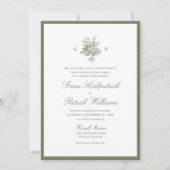 Elegante saliegroene rand monogram bruiloft kaart (Voorkant)