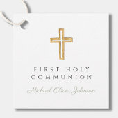 Elegante saliegroene religieuze jongen eerste comm bedankjes labels