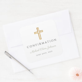 Elegante Saliegroene Religieuze Jongensbevestiging Vierkante Sticker