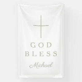 Elegante Saliegroene Religieuze Kruis Jongen God Z Spandoek