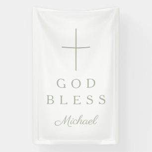 Elegante Saliegroene Religieuze Kruis Jongen God Z Spandoek