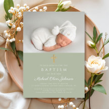 Elegante Saliegroene Religieuze Kruisfoto Doopfees
