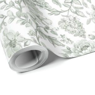 Elegante saliegroene roos bloemmotief cadeaupapier