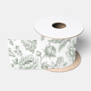 Elegante saliegroene roos bloemmotief satijnen lint