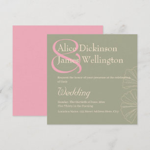 Elegante Saliegroene & Roze Ginkgo Bruiloft Kaart