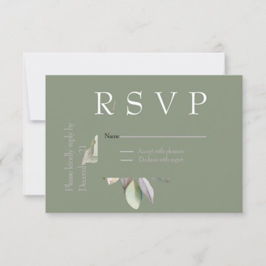 Elegante saliegroene RSVP kaart (Voorkant)