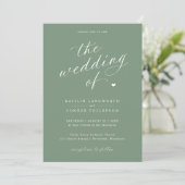 Elegante Saliegroene Script All-in-One Trouwset Kaart (Staand voorkant)