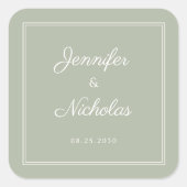 Elegante Saliegroene Script Bruiloft Vierkante Sticker (Voorkant)