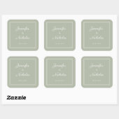 Elegante Saliegroene Script Bruiloft Vierkante Sticker (Vel)