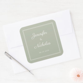 Elegante Saliegroene Script Bruiloft Vierkante Sticker