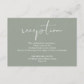 Elegante saliegroene script bruiloftsreceptie informatiekaartje (Voorkant)