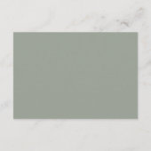 Elegante saliegroene script bruiloftsreceptie informatiekaartje (Achterkant)