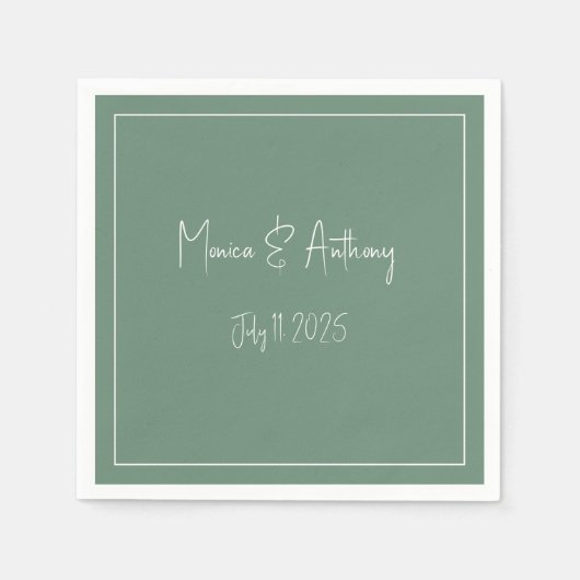 Elegante Saliegroene Script Minimalistische Trouw Servet (Voorkant)