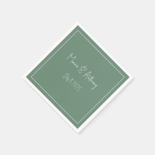 Elegante Saliegroene Script Minimalistische Trouw Servet (Hoek)