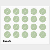 Elegante saliegroene script monogram bruiloft ronde sticker (Vel)