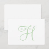 Elegante saliegroene script monogram notitiekaartje (Voorkant / Achterkant)