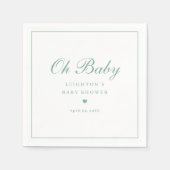 Elegante saliegroene script neutrale babyshower servet (Voorkant)