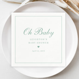 Elegante saliegroene script neutrale babyshower  servet