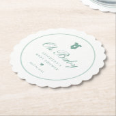 Elegante saliegroene script Oh Baby Shower  Kartonnen Onderzetters (Gekanteld)